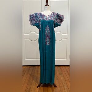 San Antonino Maxi Dress,Oaxaca Mexican dress.Hand Embroidered with Silk Threads.